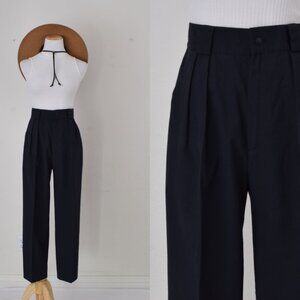Vintage 80s Black High Waisted Pleated Rayon/Polyester trousers size 10‎